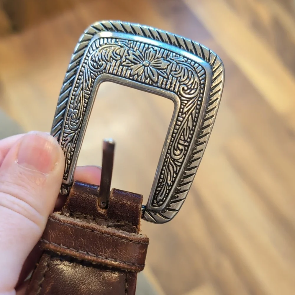 Vintage Brown Braided Western Belt With Silver Accents